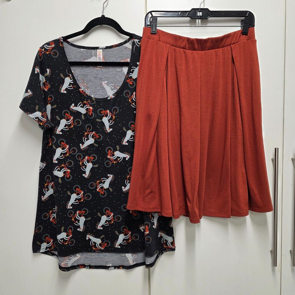Vintage LuLaRoe Unicorn Classic Tee Large & Madison Skirt XL Bundle